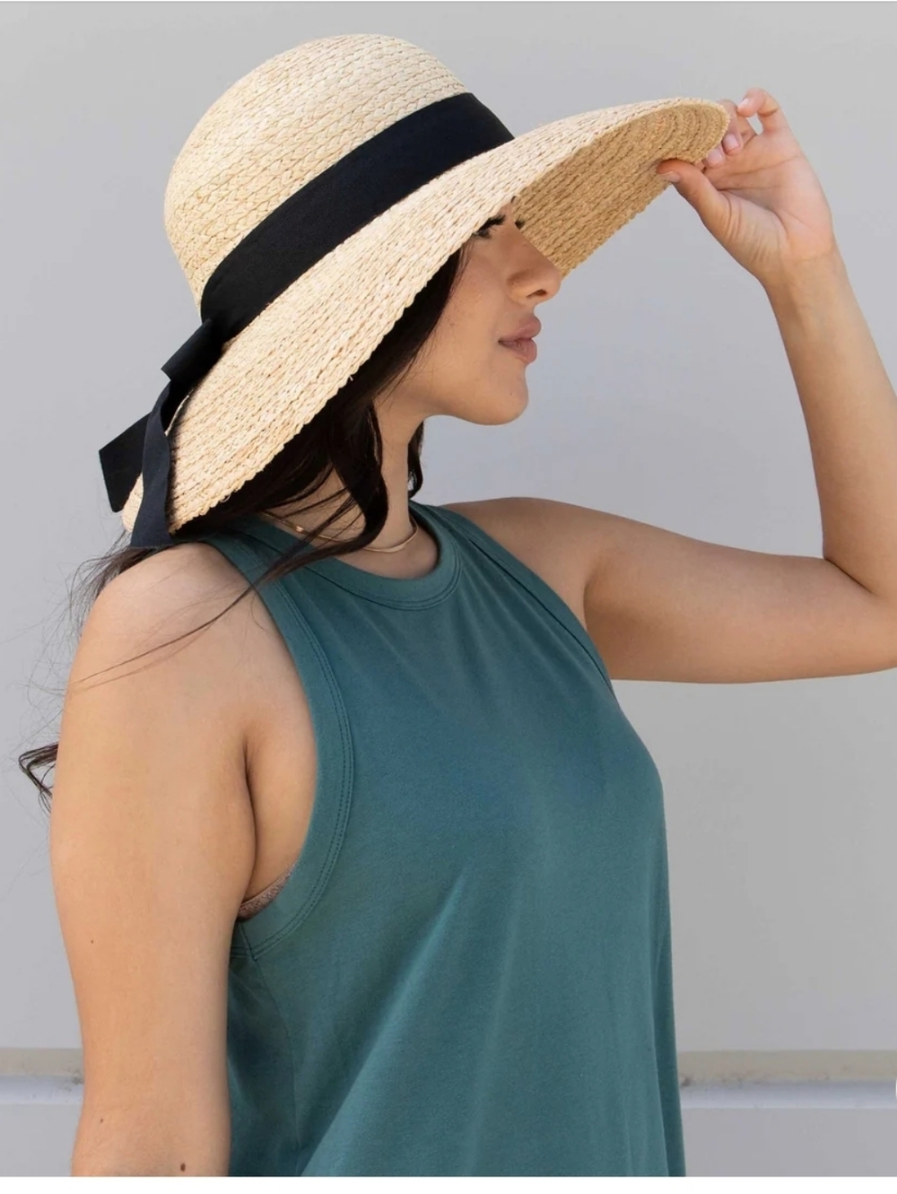 San Diego Hat Company Large Brim Raffia Hat With Black Ribbon